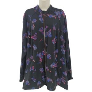 LIVI Active Jacket Women Plus 26/28 Black Floral Zip‎ Mesh Peplum Athleisure